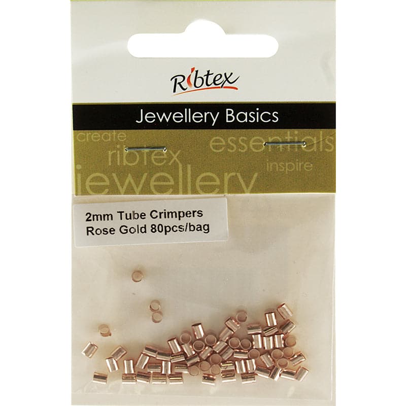 Gray Ribtex Tube Crimpers 2mm Rose Gold 80 Pieces Jewelry Findings