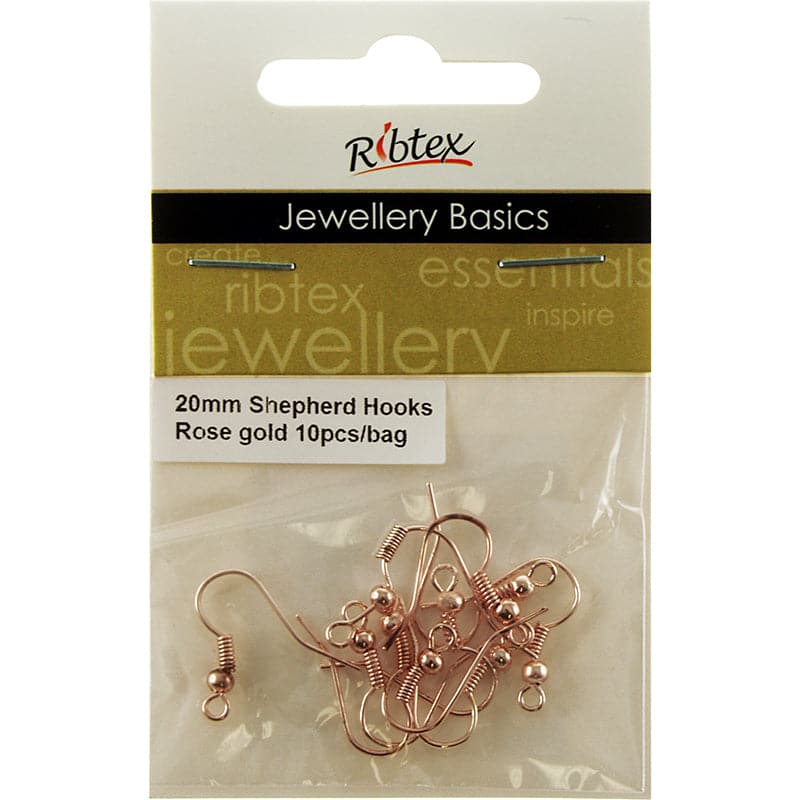 Tan Ribtex Shepherd Hook 20mm Rose Gold 10 Pieces Jewelry Findings