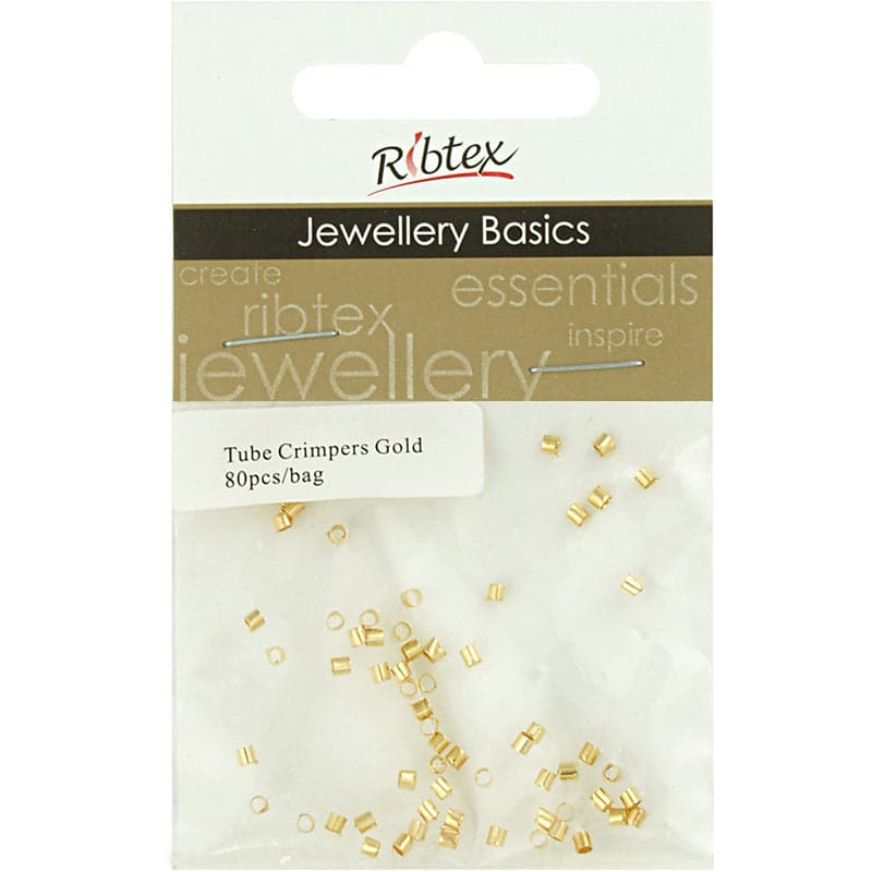 Beige Ribtex Crimpers Tube 2mm Gold 80 Pieces Jewelry Findings