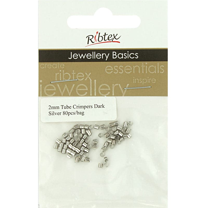 Beige Ribtex Crimpers Tube 2mm Dark Silver 80 Pieces Jewelry Findings