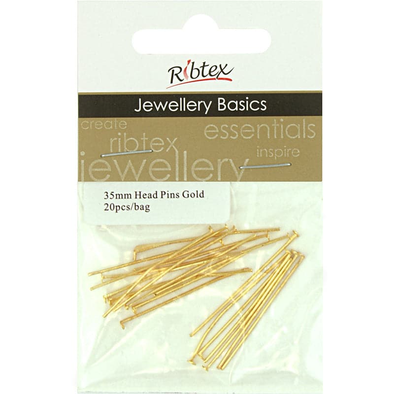 Beige Ribtex Head Pins 35mm Gold 20 Pieces Jewelry Findings
