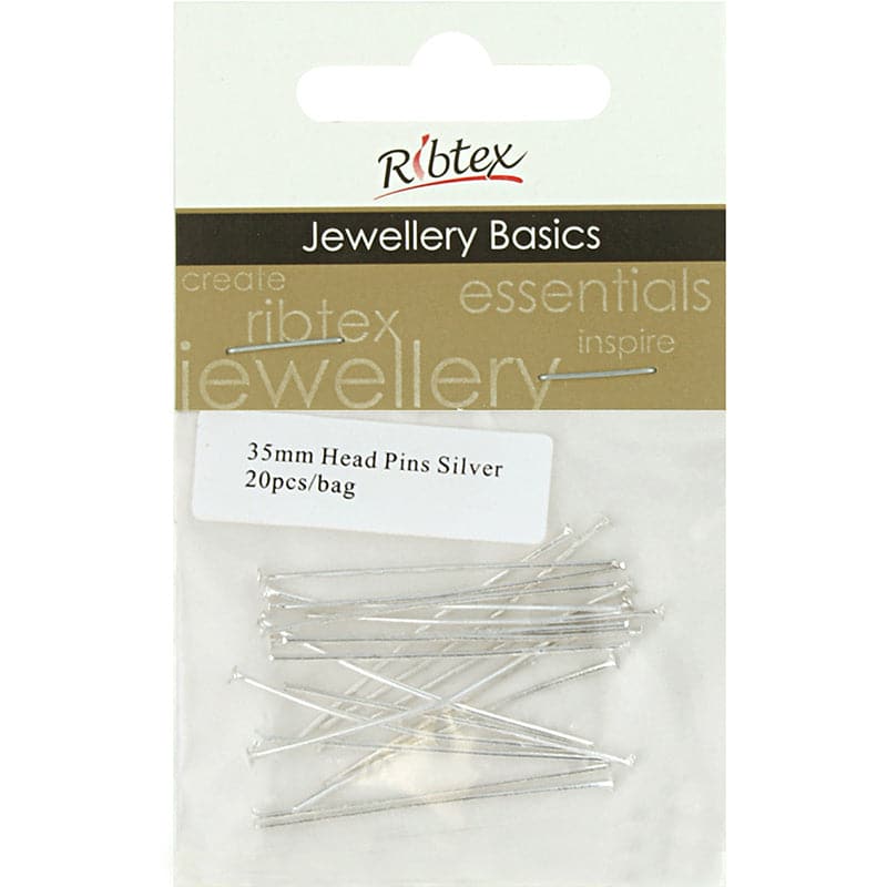 Light Gray Ribtex Head Pins 35mm Silver 20 Pieces Jewelry Findings