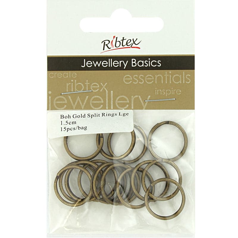 Light Gray Ribtex Split Rings 16mm Boho Gold 15 Pieces Jewelry Findings