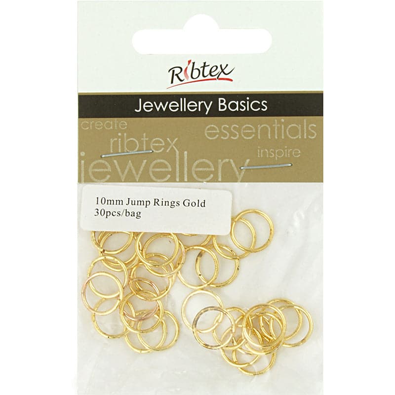 Beige Ribtex Jump Rings 10mm Gold 30 Pieces Jewelry Findings
