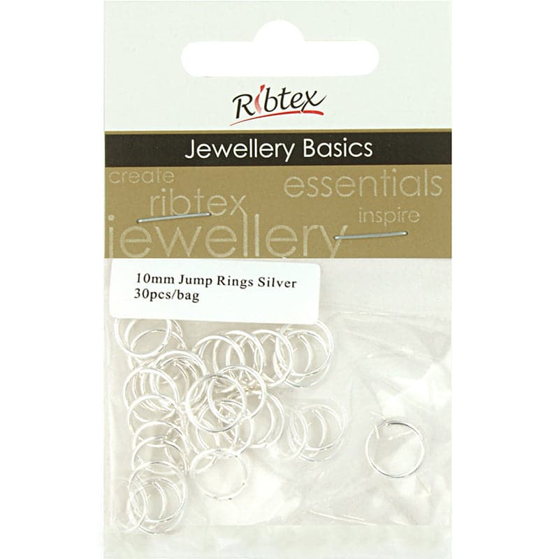Beige Ribtex Jump Rings 10mm Silver 30 Pieces Jewelry Findings