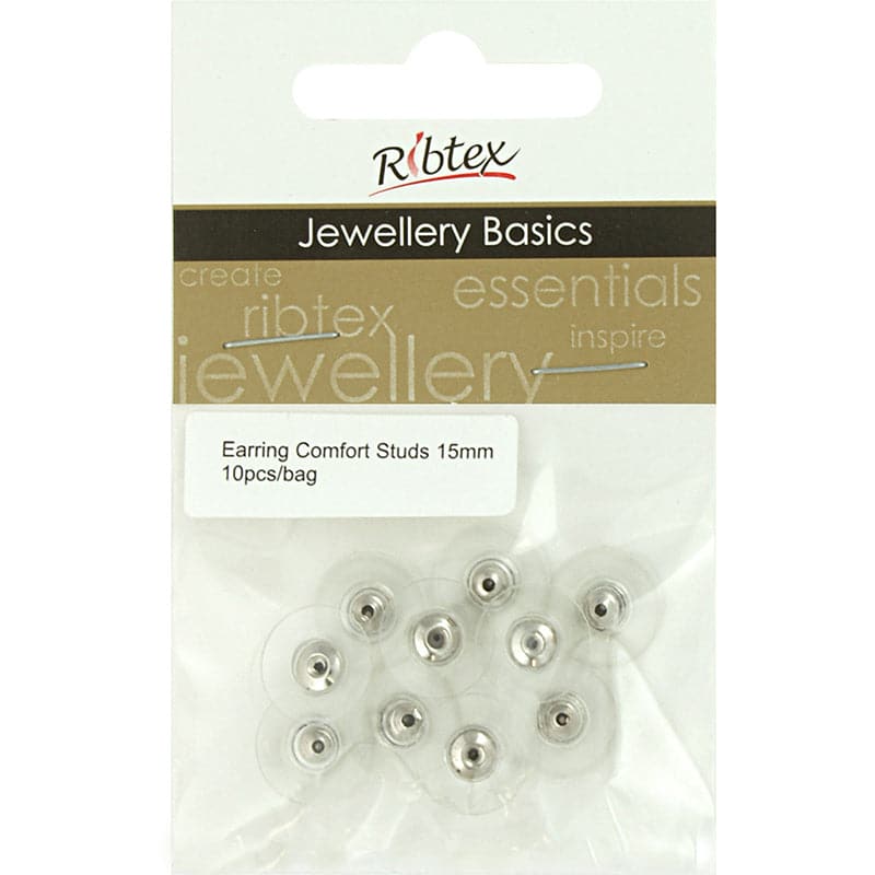 Beige Ribtex  Earring Comfort Studs 15mm Slv 10 Pieces Jewelry Findings