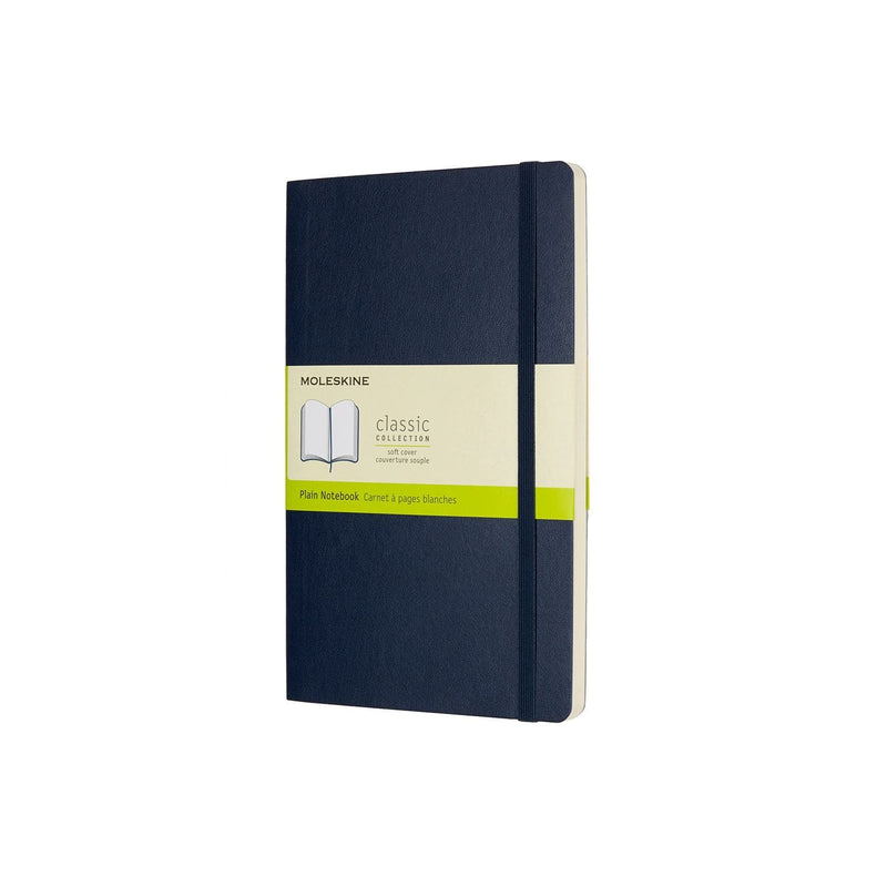 Pale Goldenrod Moleskine Classic  Soft Cover  Note Book -  Plain  -   Large   - Sapphire Blue Pads