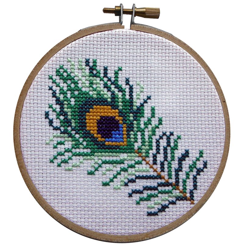 Gray Peacock Feather Cross Stitch Kit 10cm Needlework Kits