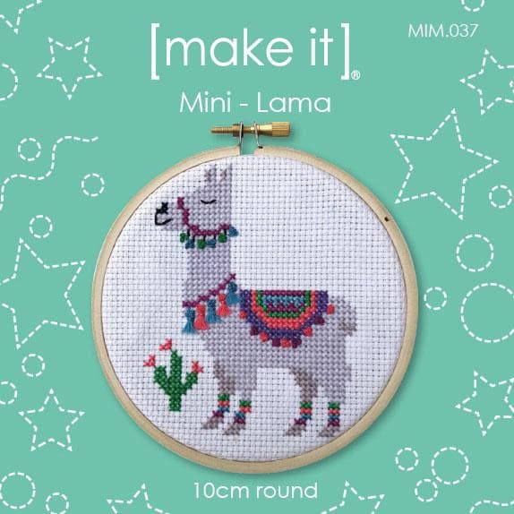Light Gray Make It Stitch Kit Lama 10cm Round Needlework Kits