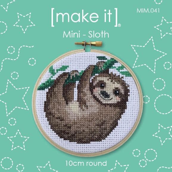 Dim Gray Make It Cross Stitch  Kit Sloth 10cm Round Needlework Kits