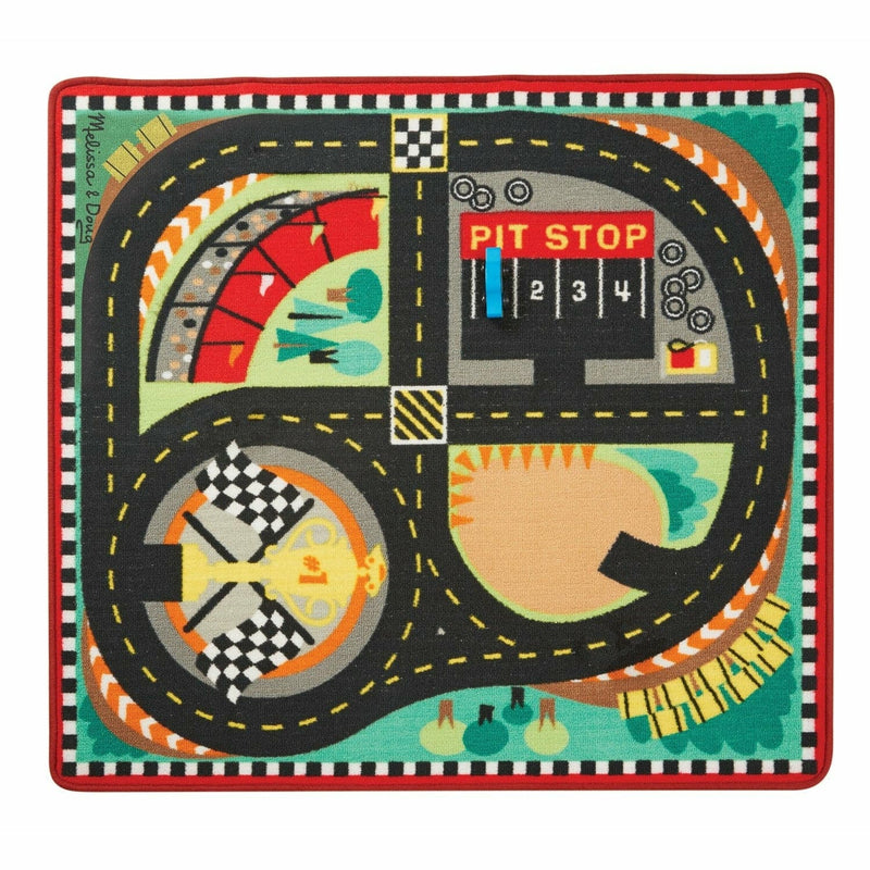 Dark Salmon Melissa & Doug - Round the Speedway Race Track Rug with 4 Vehicles Kids Educational Games and Toys