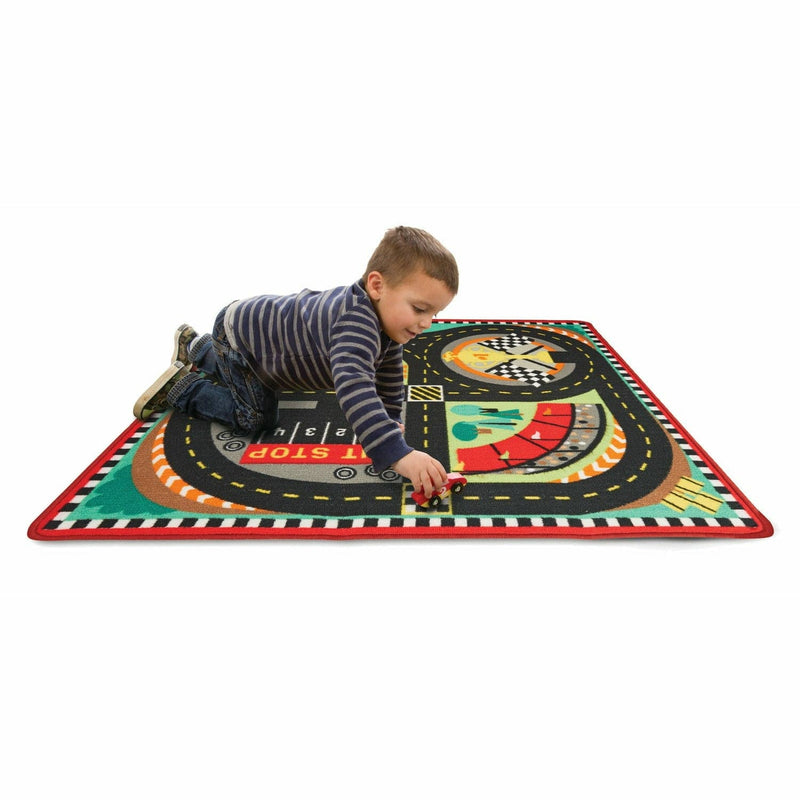 Dark Salmon Melissa & Doug - Round the Speedway Race Track Rug with 4 Vehicles Kids Educational Games and Toys
