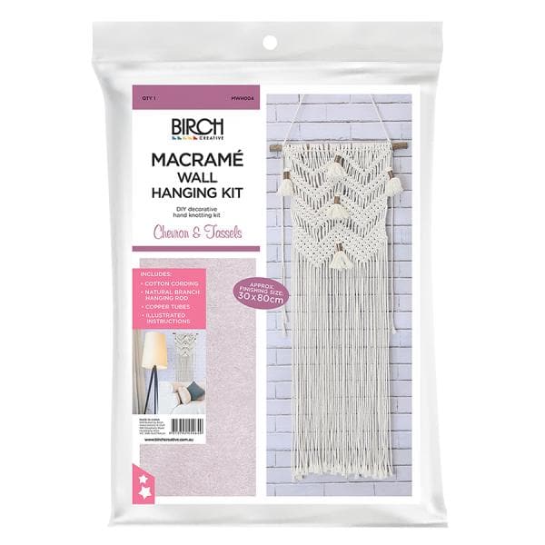 Light Gray Macrame Wall Hanging Kit - Chevron & Tassels Macrame Kits