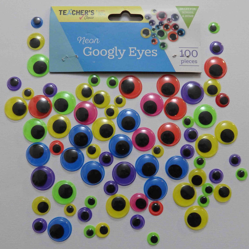 Dark Gray Teacher’s Choice Neon Googly Eyes Assorted Sizes & Colours 100 Pieces Kids Craft Basics