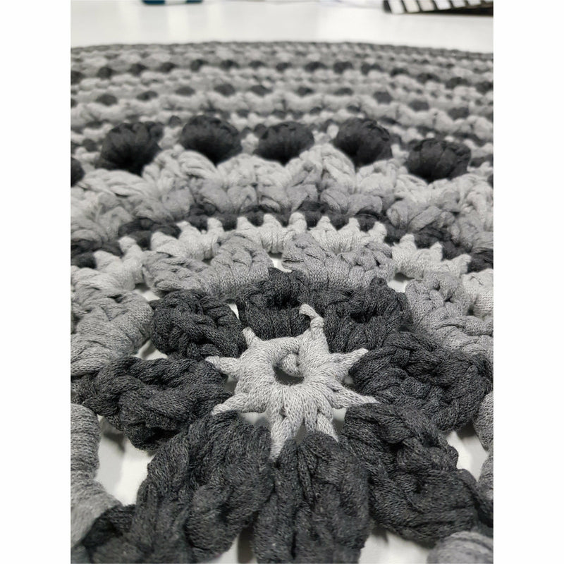 Dark Gray Hooked RibbonXL Crochet Island Rug Silver Grey 100cm Diameter Crochet Kits