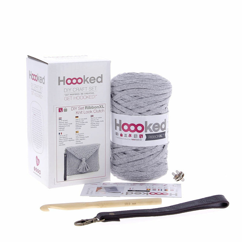 Gray Hoooked RibbonXL Knit Look Clutch  - Silver Grey - 19x24cm Crochet Kits