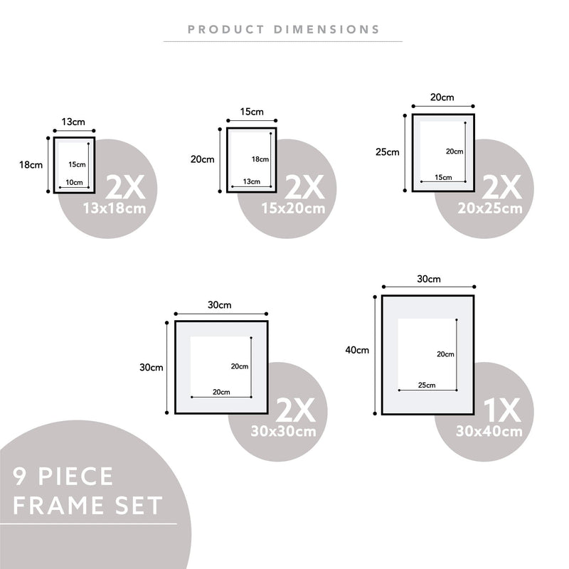 Light Gray Cooper & Co. Premium Solid Wood 9 Piece Gallery Wall Frame Picture Pack White Frames