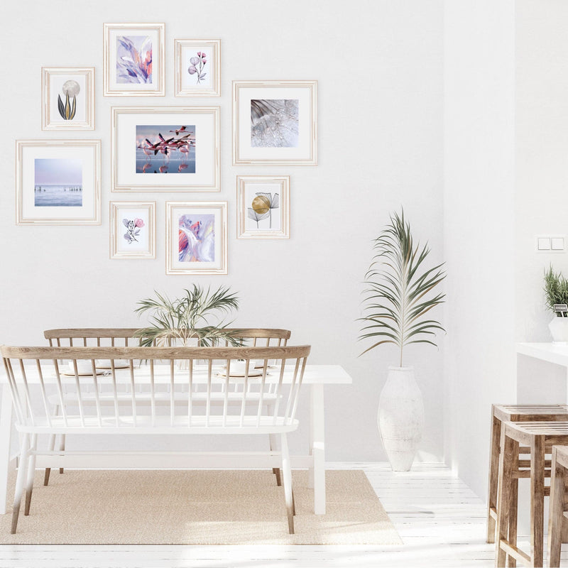 Antique White Cooper & Co. Premium Solid Wood 9 Piece Gallery Wall Frame Picture Pack White Frames