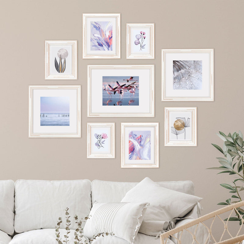 Light Gray Cooper & Co. Premium Solid Wood 9 Piece Gallery Wall Frame Picture Pack White Frames