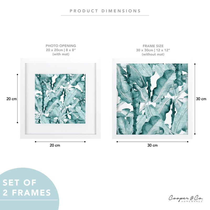 Light Gray Cooper & Co Set Of 2 30x30cm Matt to 20x20cm White Premium Paradise Wooden Photo Frame Frames