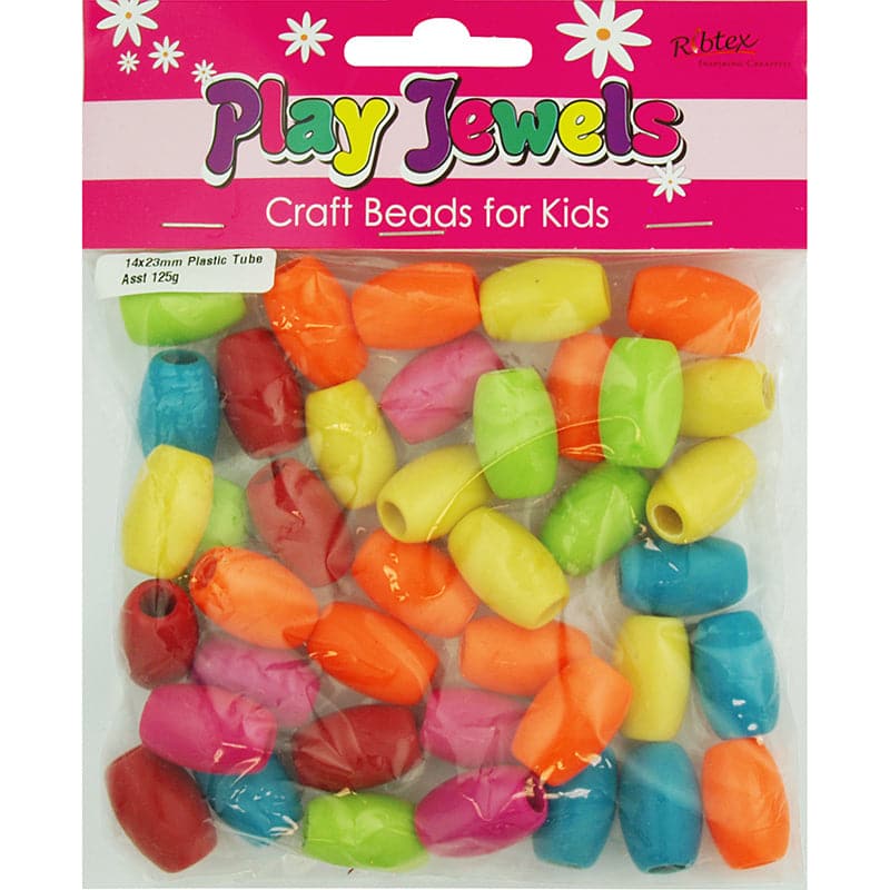 Chocolate Ribtex Plastic Tube Bead-Assorted Colours 23x14mm, 125g Beads