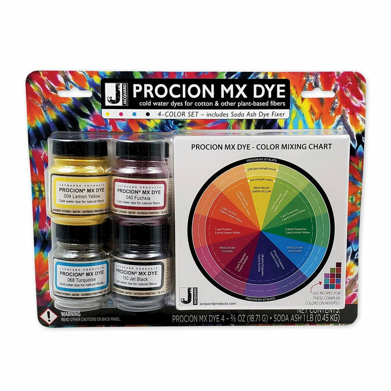 Black Jacquard Procion 4 Colour Set With Soda Ash Fabric Paints & Dyes
