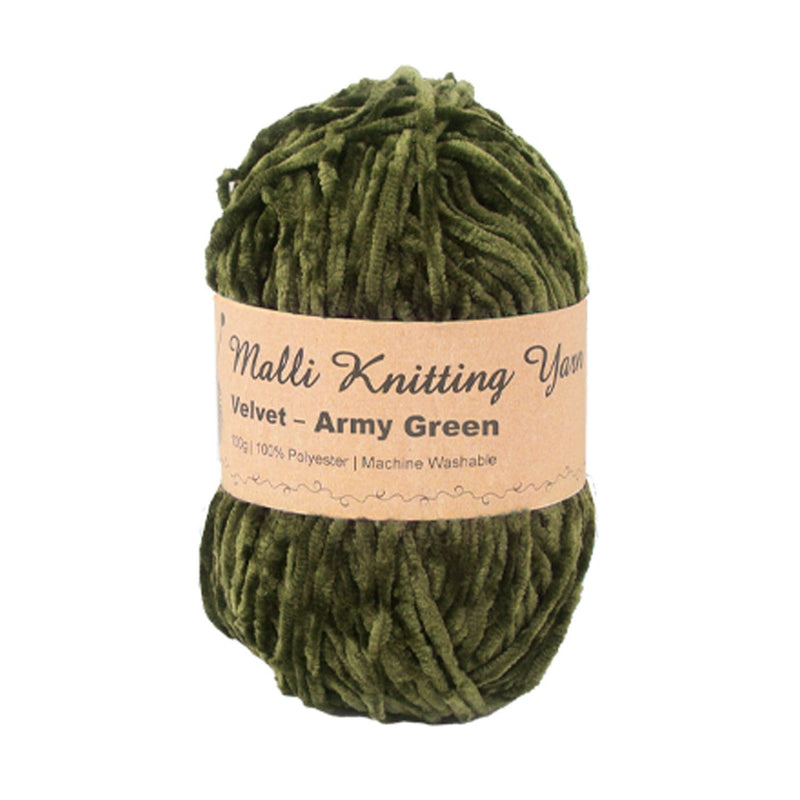Dark Olive Green Malli Army Green Velvet Yarn 100g Knitting and Crochet Yarn