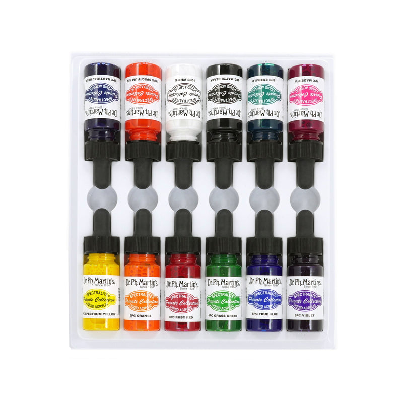 Light Gray Dr. Ph. Martin's Spectralite Private Collection Liquid Acrylic Ink  14.78ml  Set of 12 (Set 1) Inks
