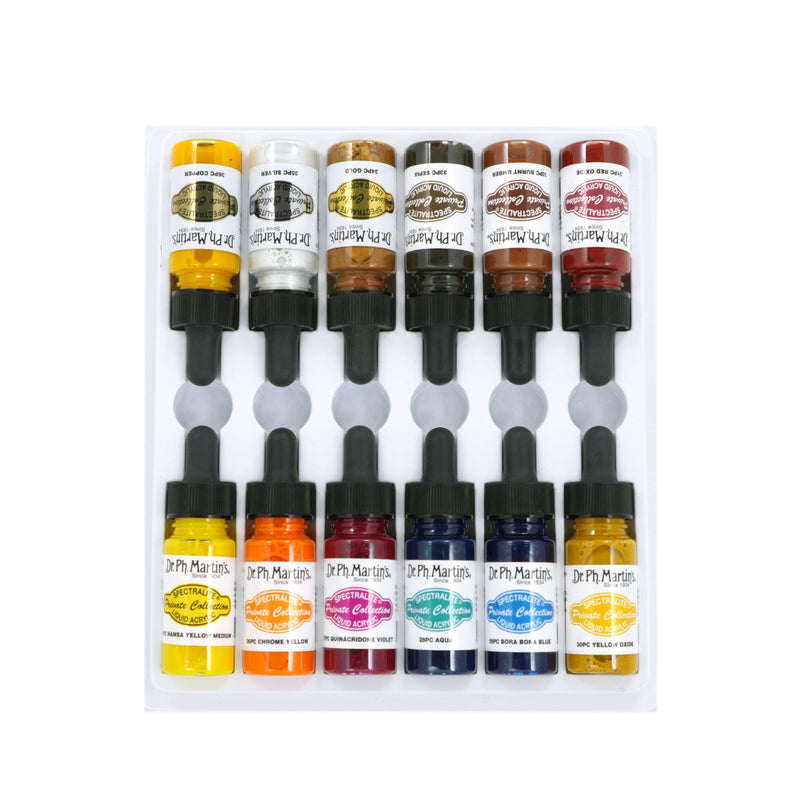 Dark Slate Gray Dr. Ph. Martin's Spectralite Private Collection Liquid Acrylic Ink  14.78ml  Set of 12 (Set 3) Inks