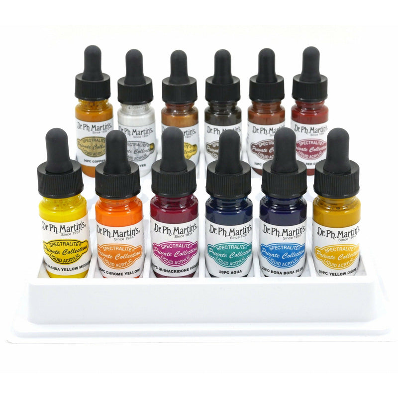 Light Gray Dr. Ph. Martin's Spectralite Private Collection Liquid Acrylic Ink  14.78ml  Set of 12 (Set 3) Inks