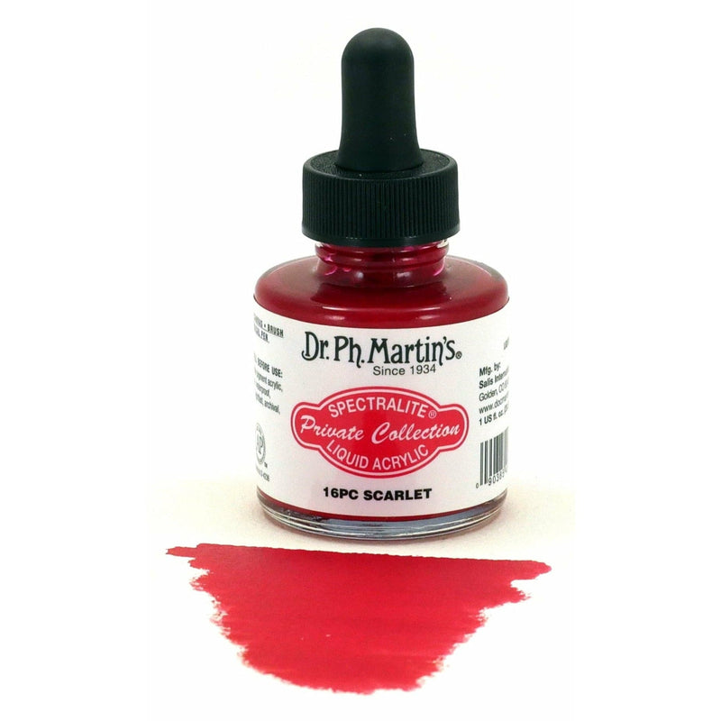 Black Dr. Ph. Martin's Spectralite Private Collection Liquid Acrylic Ink  29.5ml  Scarlet Inks