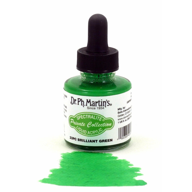 Beige Dr. Ph. Martin's Spectralite Private Collection Liquid Acrylic Ink  29.5ml  Brilliant Green Inks