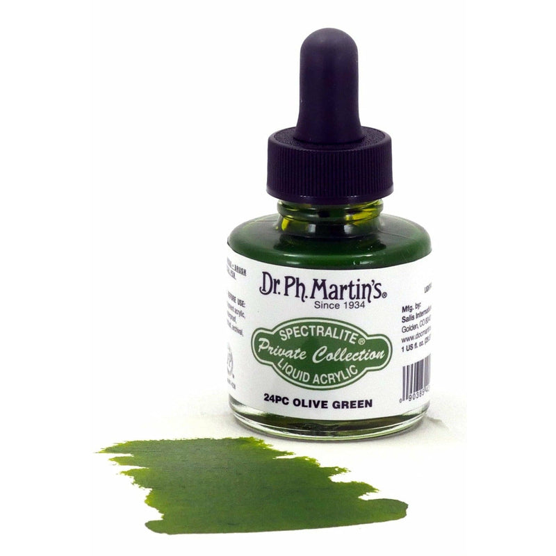 Beige Dr. Ph. Martin's Spectralite Private Collection Liquid Acrylic Ink  29.5ml  Olive Green Inks