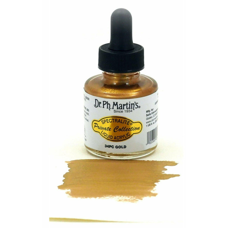 Dark Khaki Dr. Ph. Martin's Spectralite Private Collection Liquid Acrylic Ink  29.5ml  Gold Inks