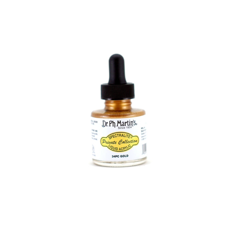 Light Gray Dr. Ph. Martin's Spectralite Private Collection Liquid Acrylic Ink  29.5ml  Gold Inks