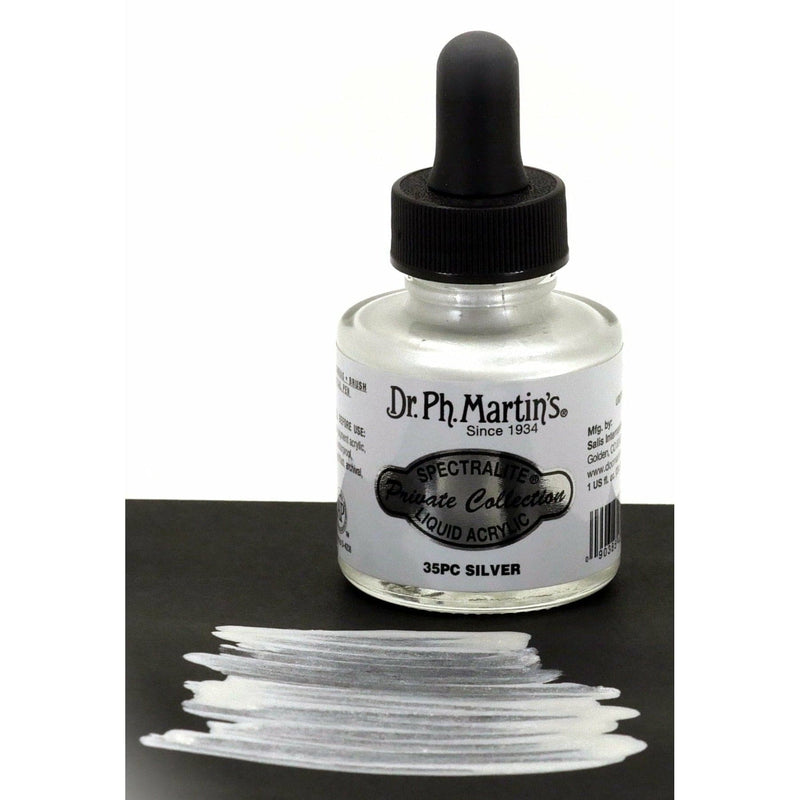 Light Gray Dr. Ph. Martin's Spectralite Private Collection Liquid Acrylic Ink  29.5ml  Silver Inks