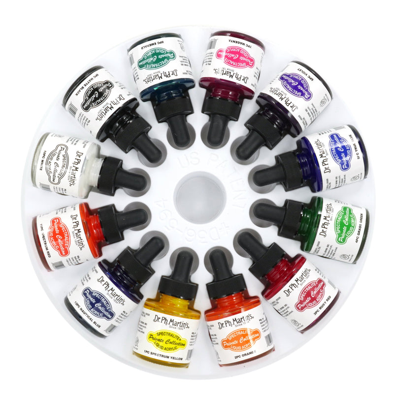 Dark Slate Gray Dr. Ph. Martin's Spectralite Private Collection Liquid Acrylic Ink  29.5ml  Set of 12 (Set 1) Inks