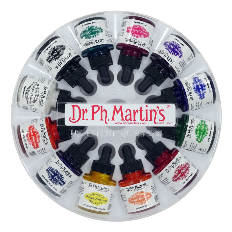 Light Gray Dr. Ph. Martin's Spectralite Private Collection Liquid Acrylic Ink  29.5ml  Set of 12 (Set 1) Inks