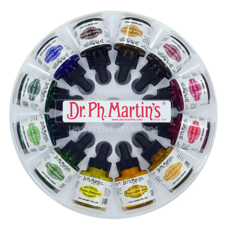 Light Gray Dr. Ph. Martin's Spectralite Private Collection Liquid Acrylic Ink  29.5ml  Set of 12 (Set 2) Inks