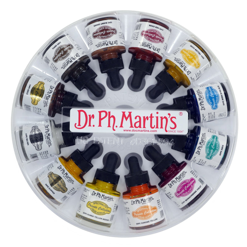 Gray Dr. Ph. Martin's Spectralite Private Collection Liquid Acrylic Ink  29.5ml  Set of 12 (Set 3) Ink