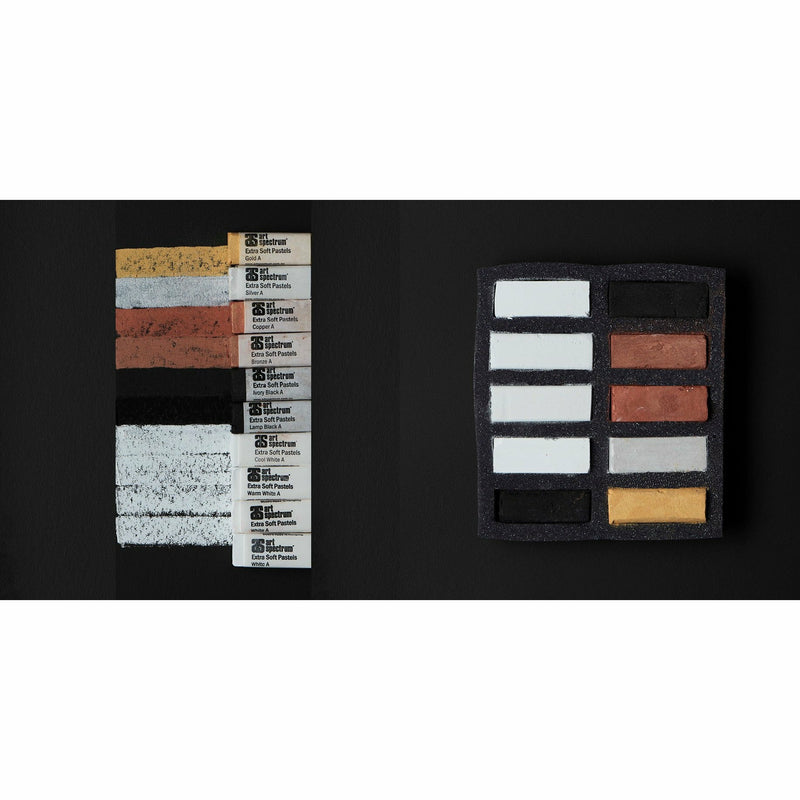 Black Art Spectrum Extra Soft Square Pastel Set Of 10 - Blacks Whites And Metallics Pastels & Charcoal