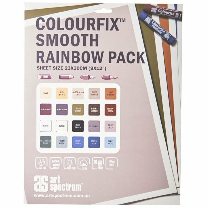 Light Gray Art Spectrum Colourfix Smooth 23X30Cm 340Gsm Rainbow (Pkt 20 Sheets) Pads
