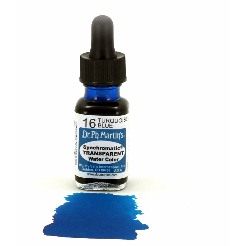 Light Gray Dr. Ph. Martin's Synchromatic Transparent Watercolour Paint   14.78ml  Turquoise Blue Watercolour Paints