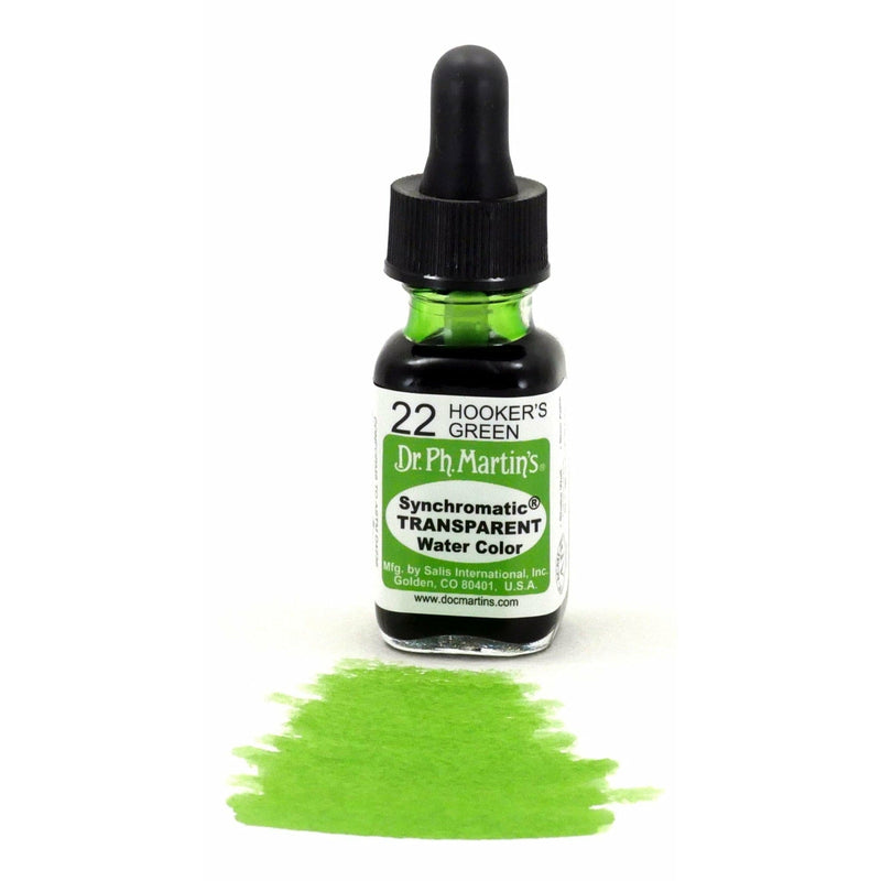 Yellow Green Dr. Ph. Martin's Synchromatic Transparent Watercolour Paint   14.78ml  Hooker's Green Watercolour Paints