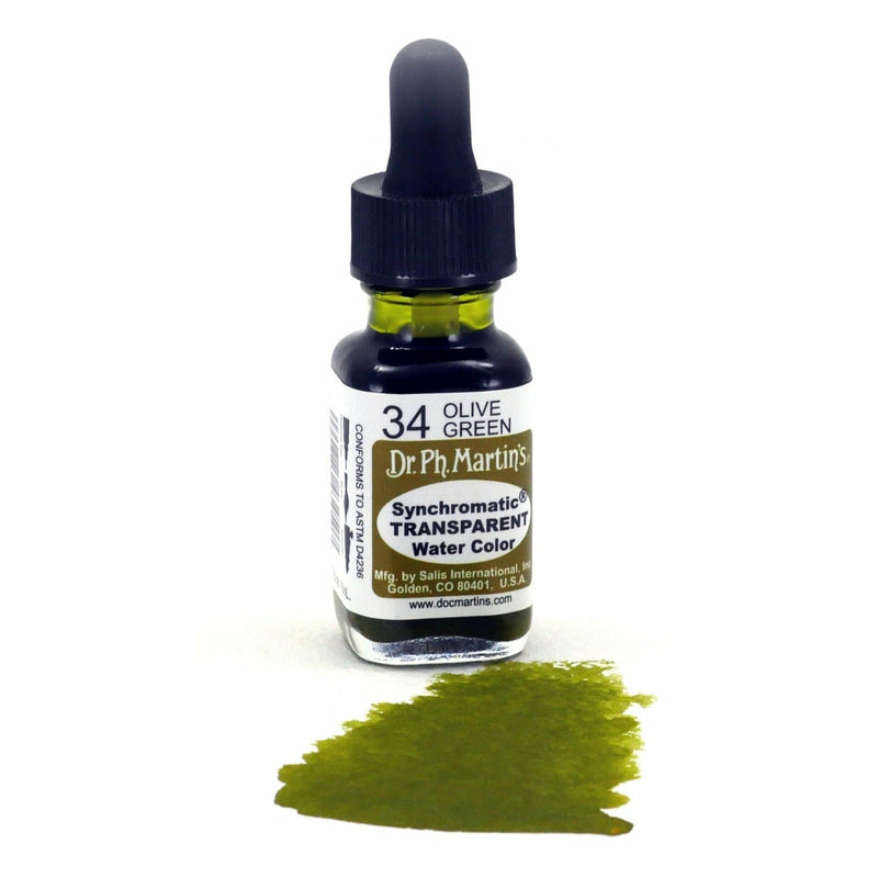 Dark Olive Green Dr. Ph. Martin's Synchromatic Transparent Watercolour Paint   14.78ml  Olive Green Watercolour Paints