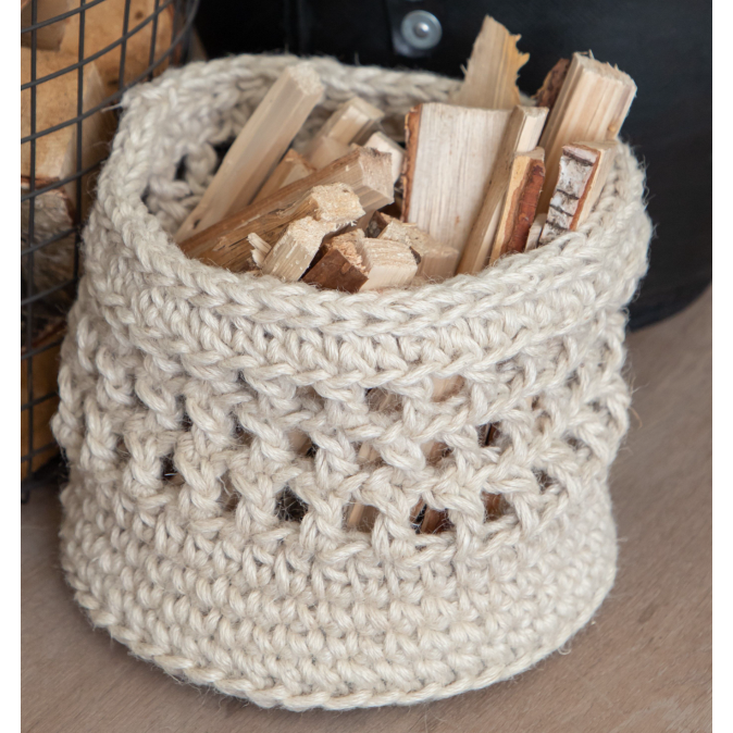 Gray Hoooked Jute Kit Basket Melilla -  Vanilla Cream - 25x25cm Crochet Kits