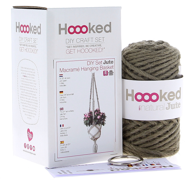 Lavender Hoooked Jute Macrame Hanging Basket Cinnamon Taupe Crochet Kits