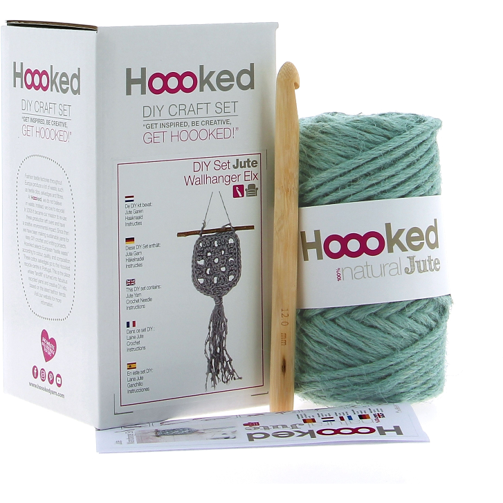 Gray Hoooked Jute Wallhanger Elx - Serenity  Mint -  Weatherproof - 18x18cm Crochet Kits