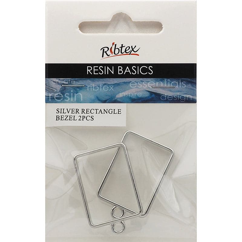 Gray Ribtex UV Resin Bezel Frame Rectangle-Silver Resin Jewelry Making