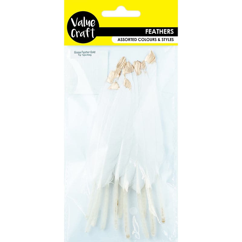 Lavender Value Craft Goose Feather With Gold Tip-White (12 Piece) Feathers